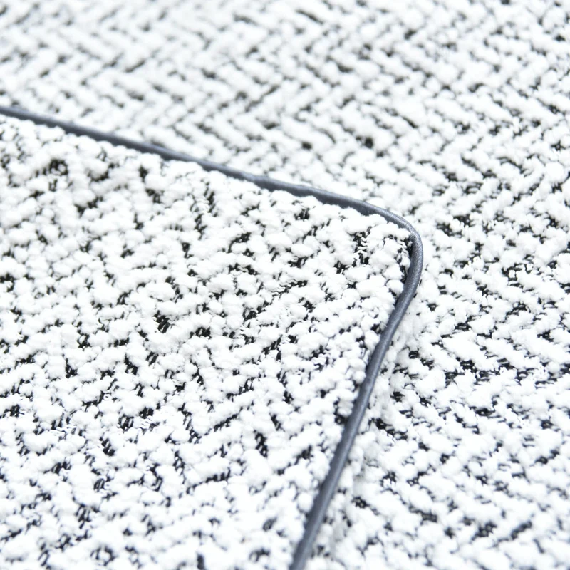 Chenille Dekokissen Bouclé-Optik LxB 40x40 cm Weiß Schwarz »MONTANA« mit Eleganter Schwarzer Paspelierung Reißverschluss Weicher Füllung 2023330K