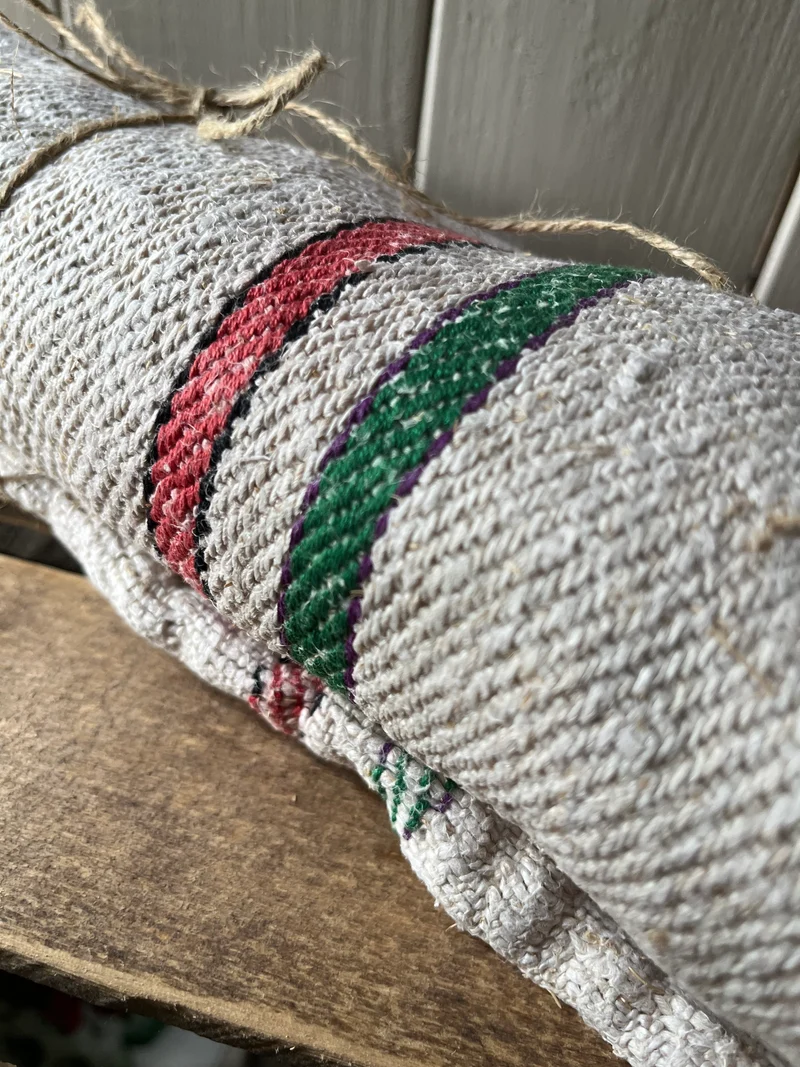 2,25 Meter seltenes, schweres Sackleinen mit Streifen