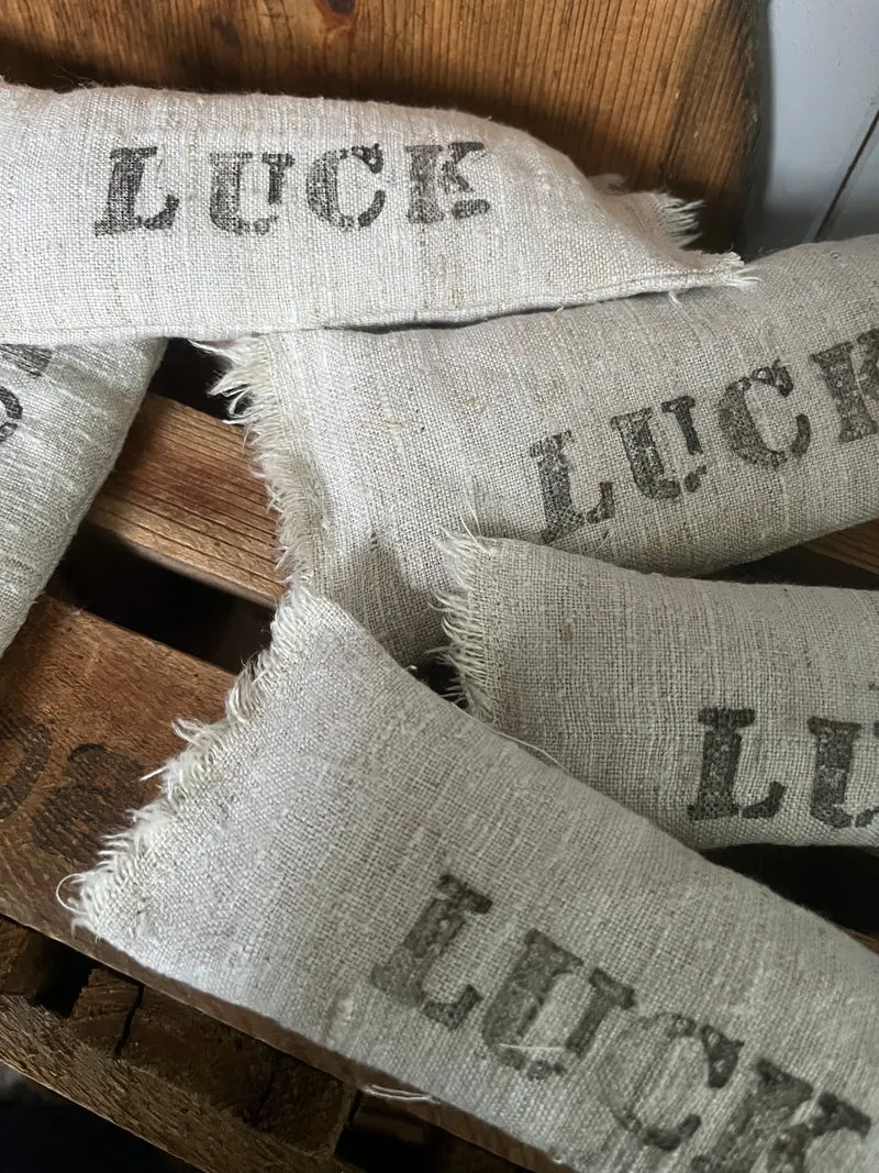 Große Glücks-Lavendelkissen in Leinen mit Aufschrift