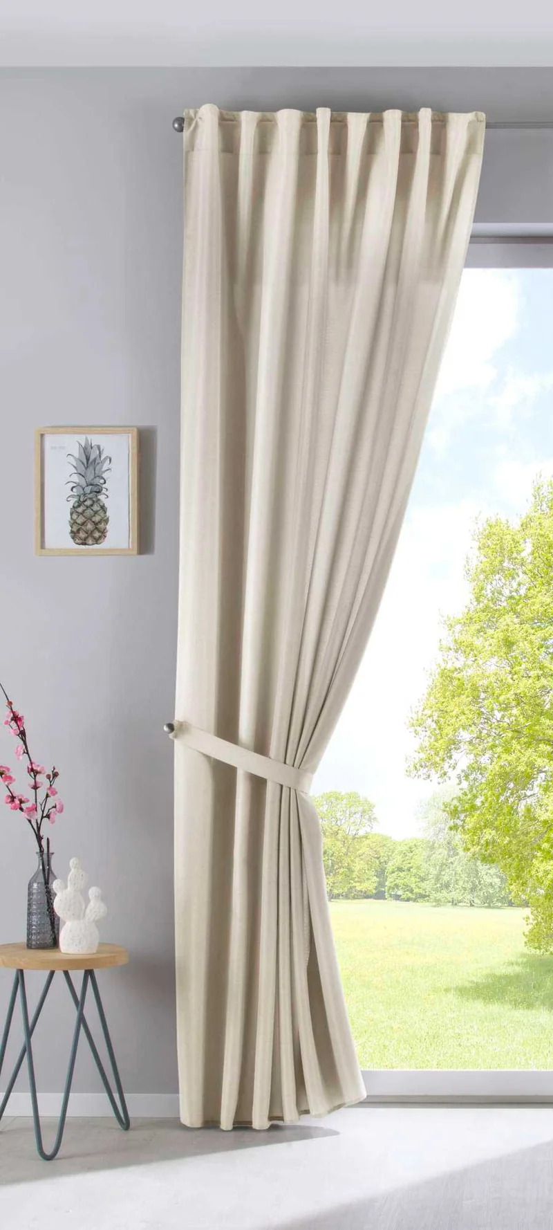 Vorhang Verdeckte Schlaufen Cationic »JENA« Blickdicht Leinen Optik Gardine Meliert Gardinenband mit Raffhalter 2019037