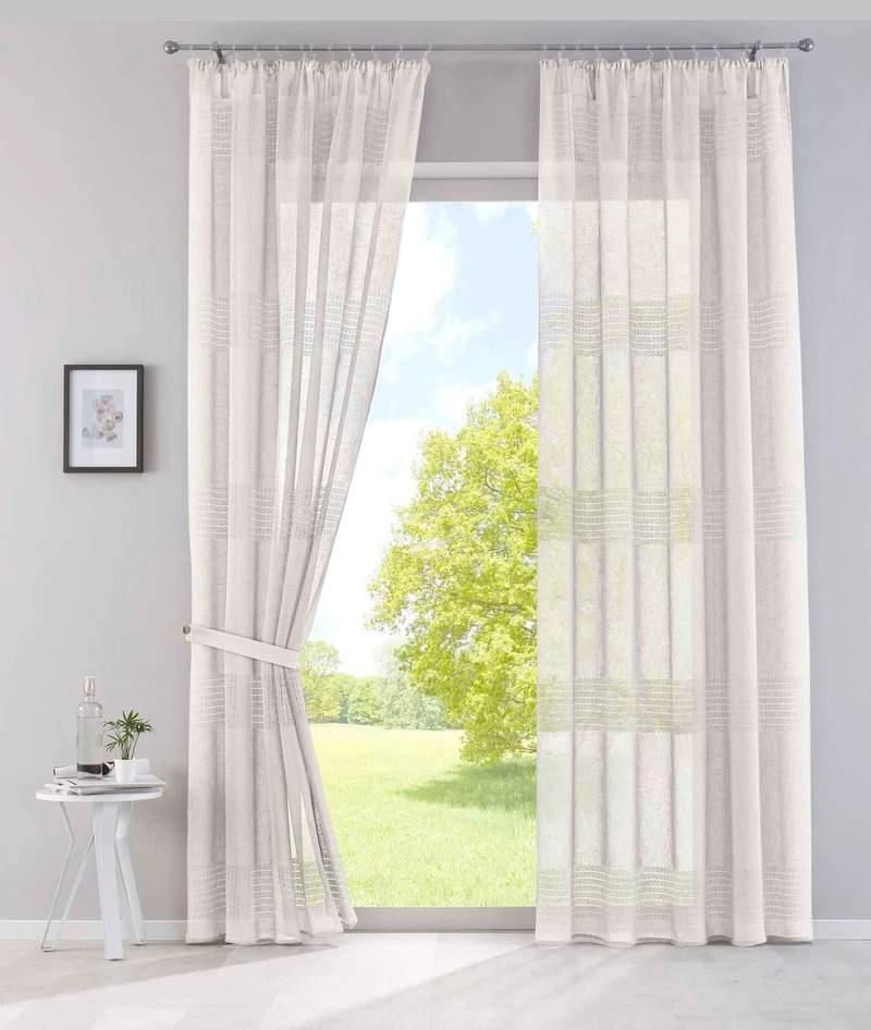 2er Set Gardinen Voile »Sanremo« Landhaus-Stil Querstreifen Leinen Häkel Optik Netzstruktur verdeckte Schlaufen Gardinenband 20190340-2otto