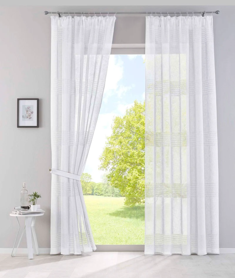 2er Set Gardinen Voile »Sanremo« Landhaus-Stil Querstreifen Leinen Häkel Optik Netzstruktur verdeckte Schlaufen Gardinenband 20190340-2otto