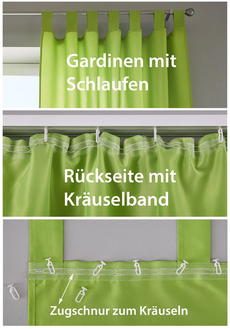 2er Set Vorhänge Schal Schlaufen »Berlin« Microsatin Lichtdurchlässig Kräuselband Uni Matt 20400N2