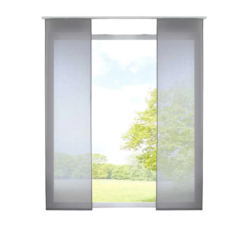2er Set Schiebegardinen »Nizza« Baumwoll-Voile Halbvoile Transparent Flächenvorhang mit Paneelwagen und Beschwerungsstange 2019032-2