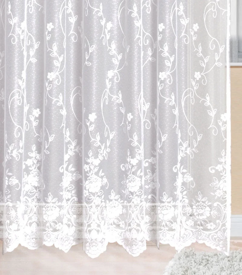 Gardine Store Jacquard Mainz Kräuselband Universalband Weiß Blumenmuster Transparent Raschel-Gewebe Vorhang Wohnzimmer 13144