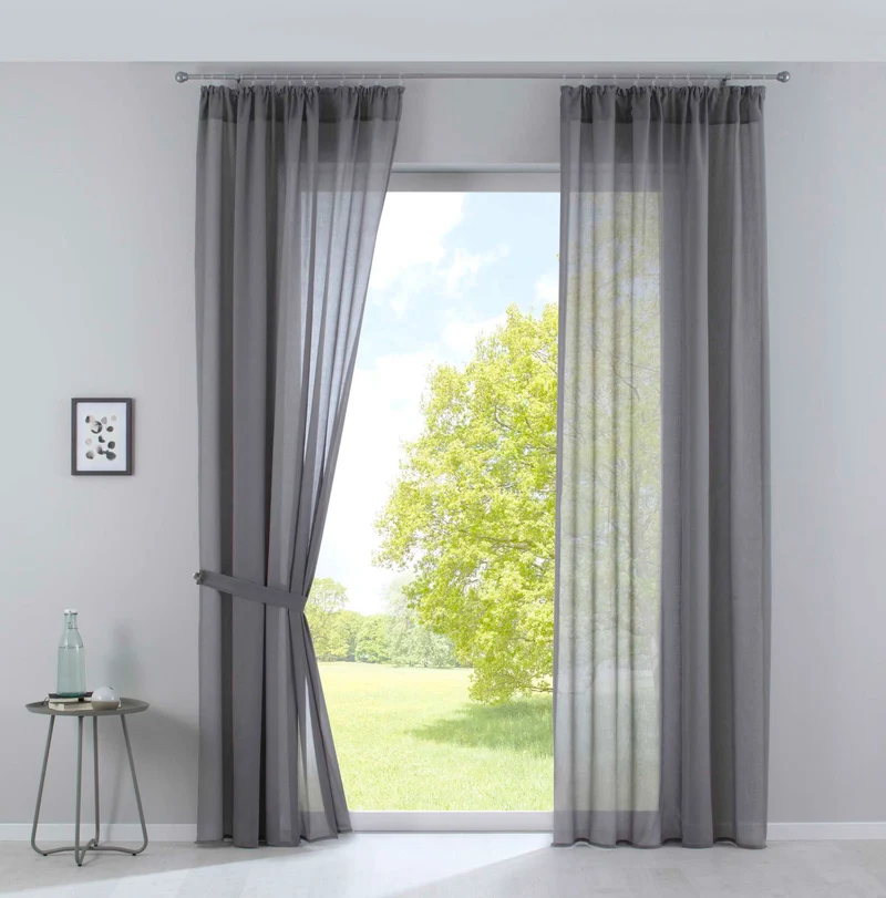 2er Set Gardinen »Nizza« Baumwoll-Voile Halbvoile Transparent Stores mit Gardinenband und Tuneldurchzug 2019031-2