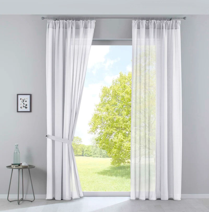 2er Set Gardinen »Nizza« Baumwoll-Voile Halbvoile Transparent Stores mit Gardinenband und Tuneldurchzug 2019031-2