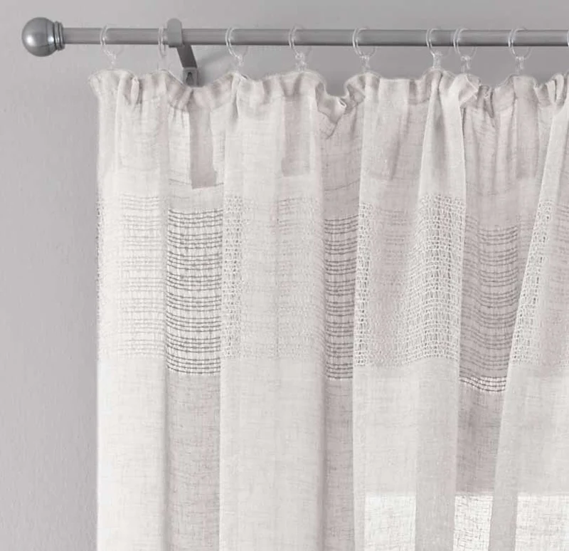 2er Set Gardinen Voile »Sanremo« Landhaus-Stil Querstreifen Leinen Häkel Optik Netzstruktur verdeckte Schlaufen Gardinenband 20190340-2