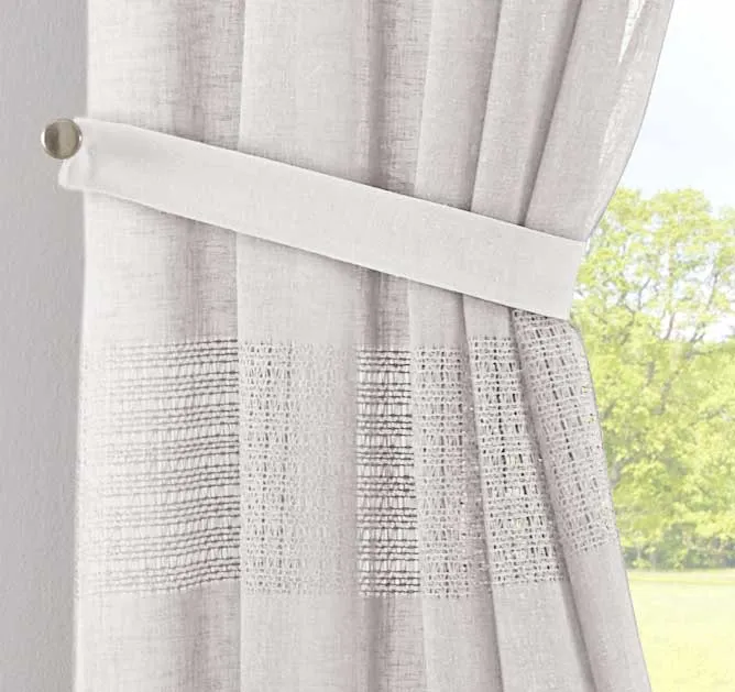 2er Set Gardinen Voile »Sanremo« Landhaus-Stil Querstreifen Leinen Häkel Optik Netzstruktur verdeckte Schlaufen Gardinenband 20190340-2