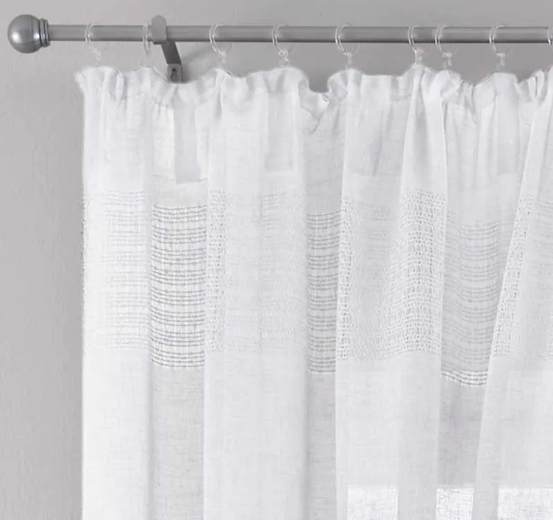 2er Set Gardinen Voile »Sanremo« Landhaus-Stil Querstreifen Leinen Häkel Optik Netzstruktur verdeckte Schlaufen Gardinenband 20190340-2