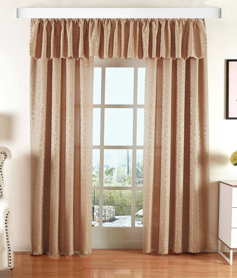 Halley Damast Gardinen Set, 5 Teile, eingenähtes Kräuselband bewährte Jacquard Qualität, blickdicht 20108