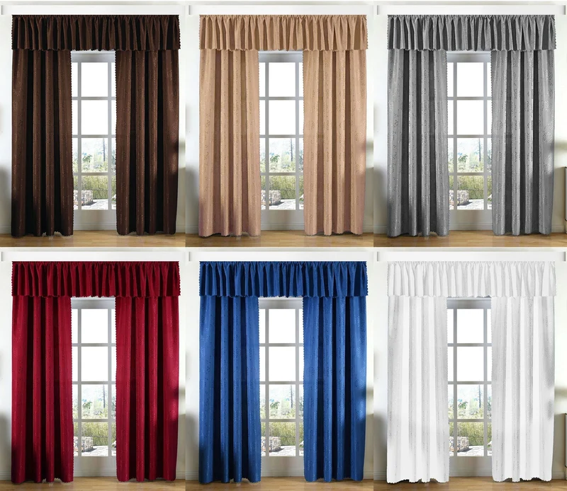 Yasmin Damast Gardinen Set, 5 Teile, eingenähtes Kräuselband bewährte Jacquard Qualität, blickdicht 20107