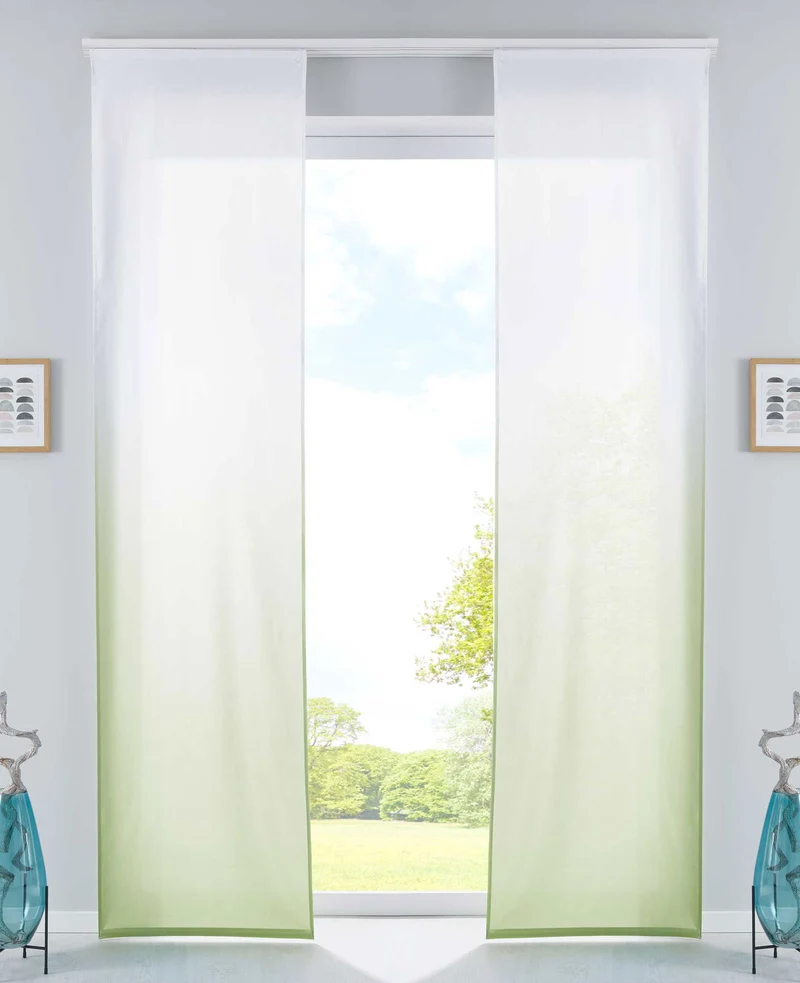 2er Set Schiebevorhänge Flächenvorhänge Blickdicht Farbverlauf Paneelwagen Beschwerungsstangen Microsatin Microfaser 85425N2