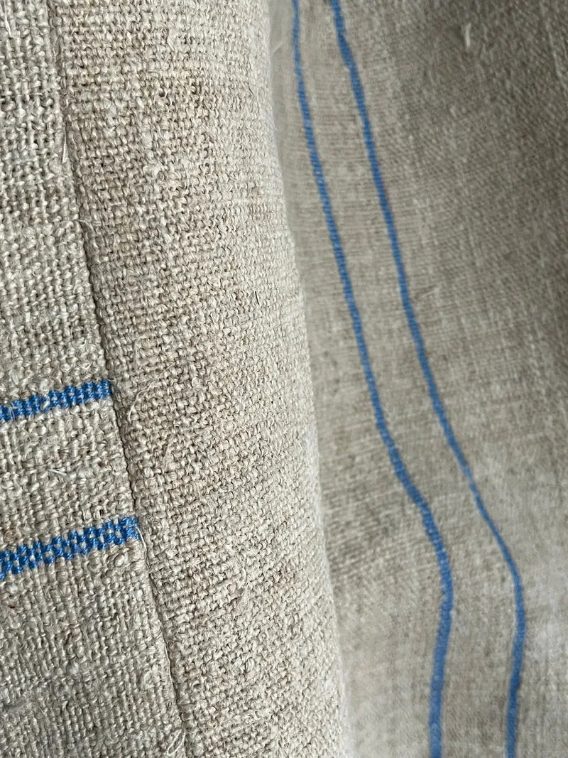 Blue stripes: große Tasche aus kräftigem altem Leinensack