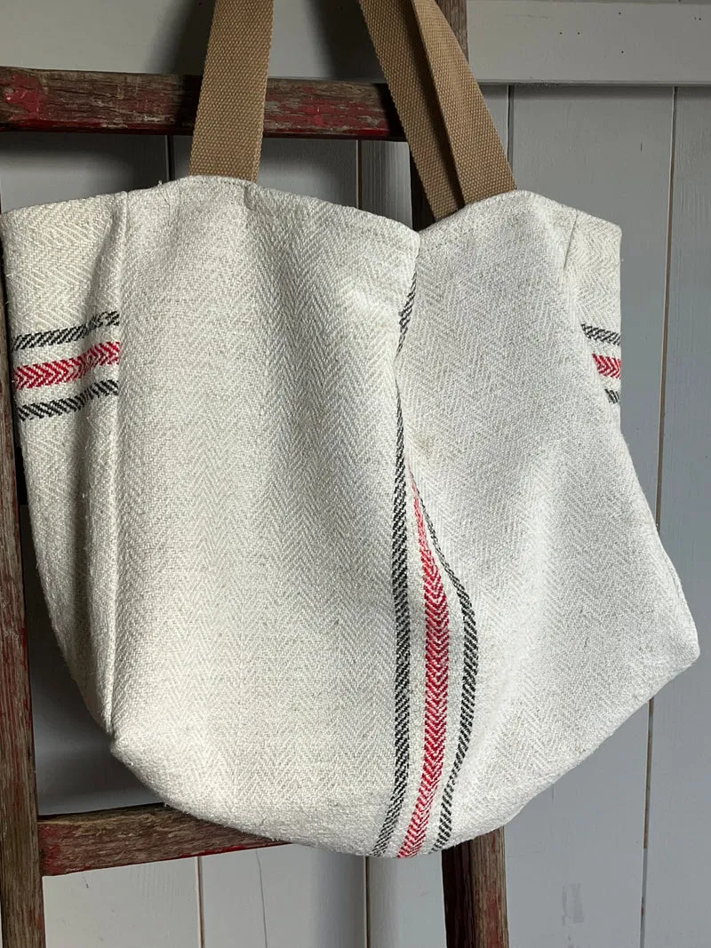 Drei Farben: große Tasche aus altem Leinensack