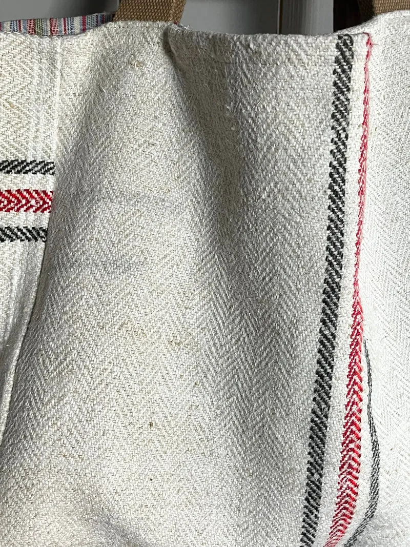 Drei Farben: große Tasche aus altem Leinensack
