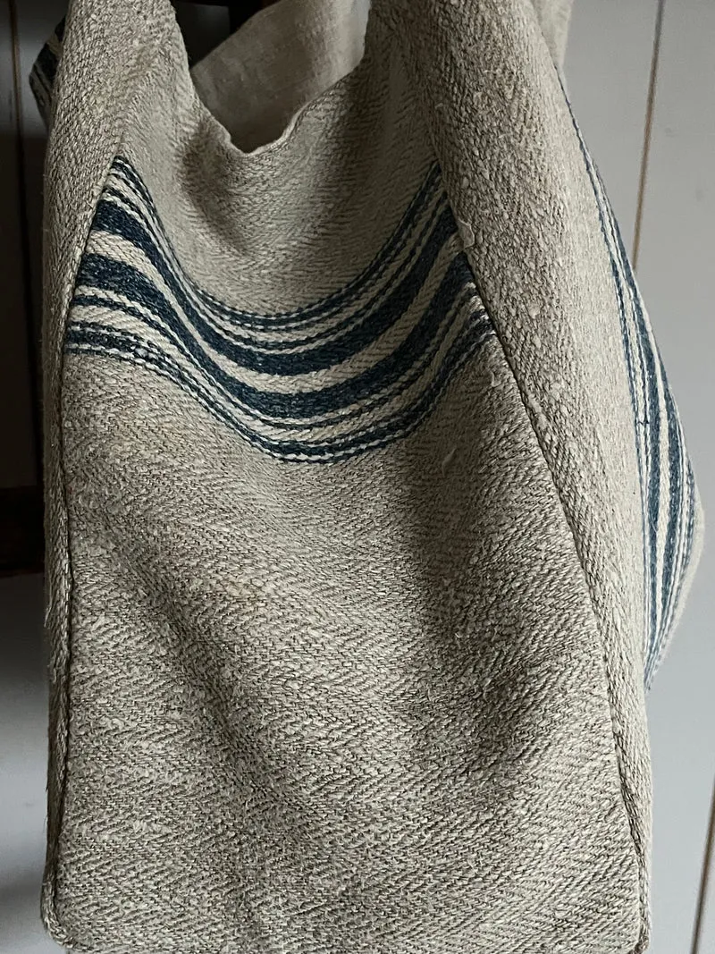 Große Tasche Shopper aus kräftigem Leinen mit blauen Streifen