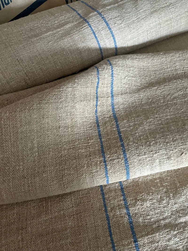 5 Meter Ballen kräftiges Bauernleinen blau gestreift