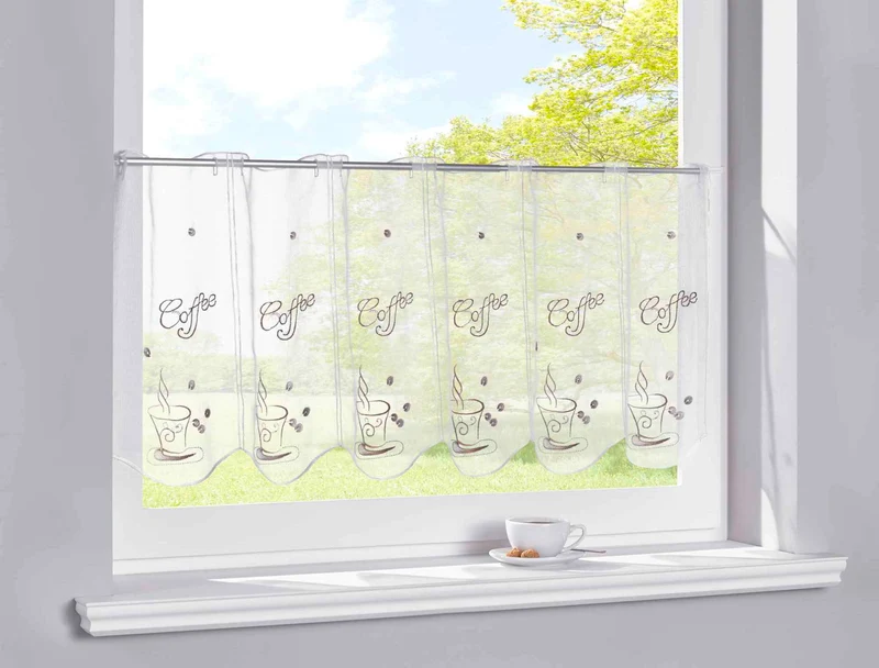 Scheibengardine Stickerei Transparent Stangenduchzug Schlaufen Bitrogardine Küchenfenster Sichtschutz 10000328