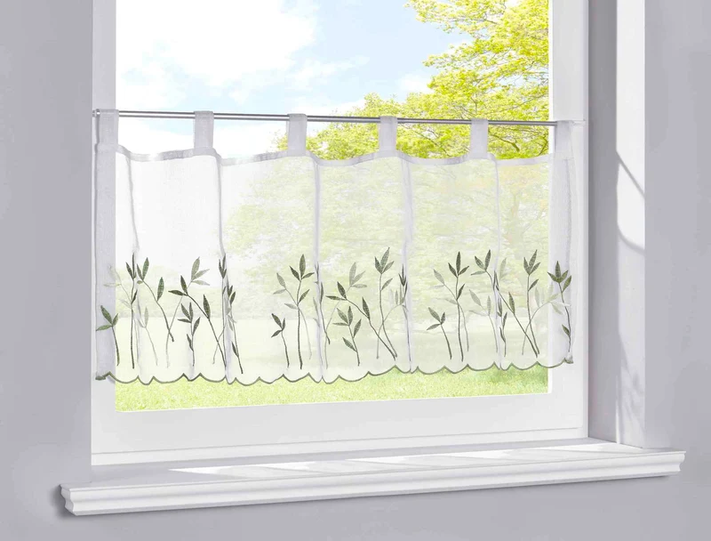 Scheibengardine Stickerei Transparent Stangenduchzug Schlaufen Bitrogardine Küchenfenster Sichtschutz 10000328