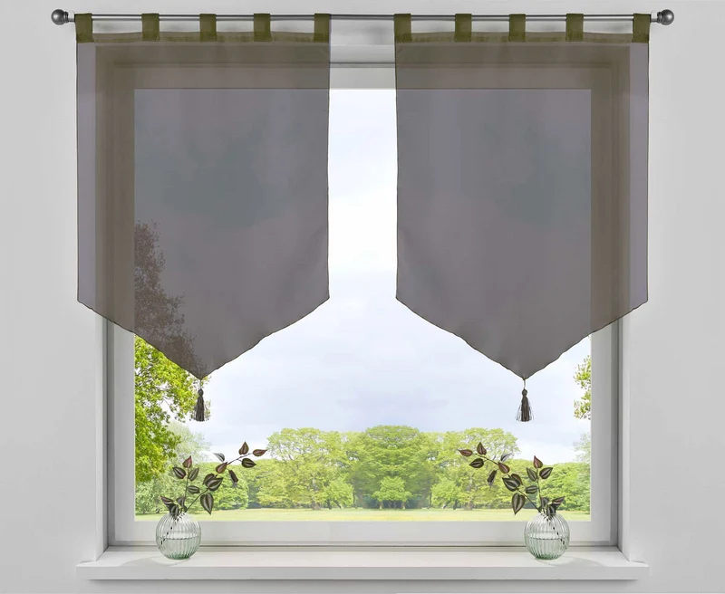 2er Pack Scheibengardinen »LYON« Quaste Modern Zeitlos Voile Küchenfenster Sichtschutz Scheibenhänger Spitzpanneaux 10000333-2