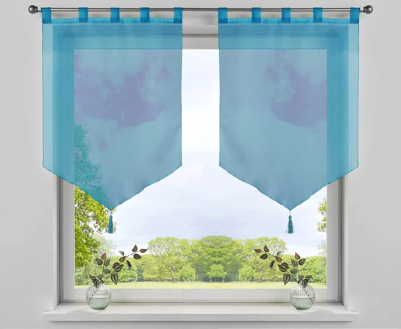 2er Pack Scheibengardinen »LYON« Quaste Modern Zeitlos Voile Küchenfenster Sichtschutz Scheibenhänger Spitzpanneaux 10000333-2