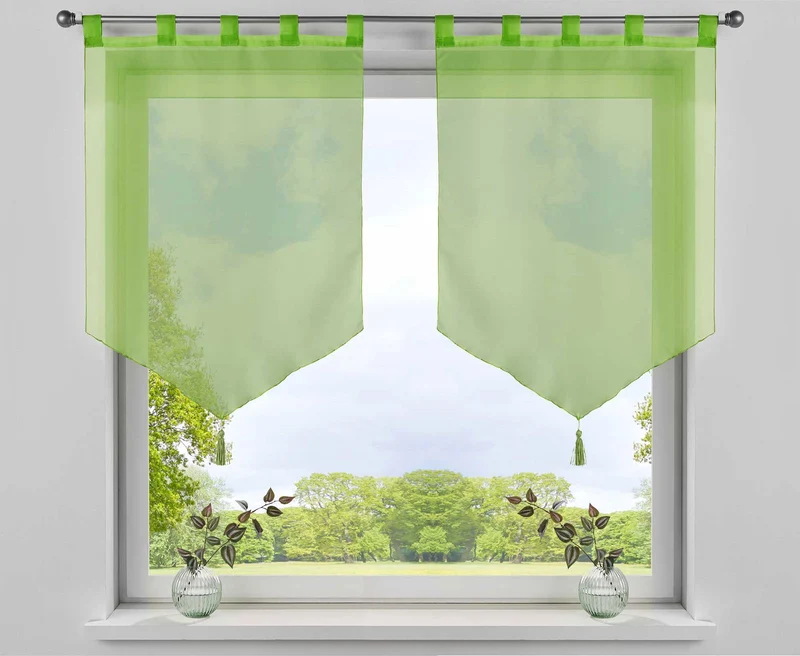 2er Pack Scheibengardinen »LYON« Quaste Modern Zeitlos Voile Küchenfenster Sichtschutz Scheibenhänger Spitzpanneaux 10000333-2