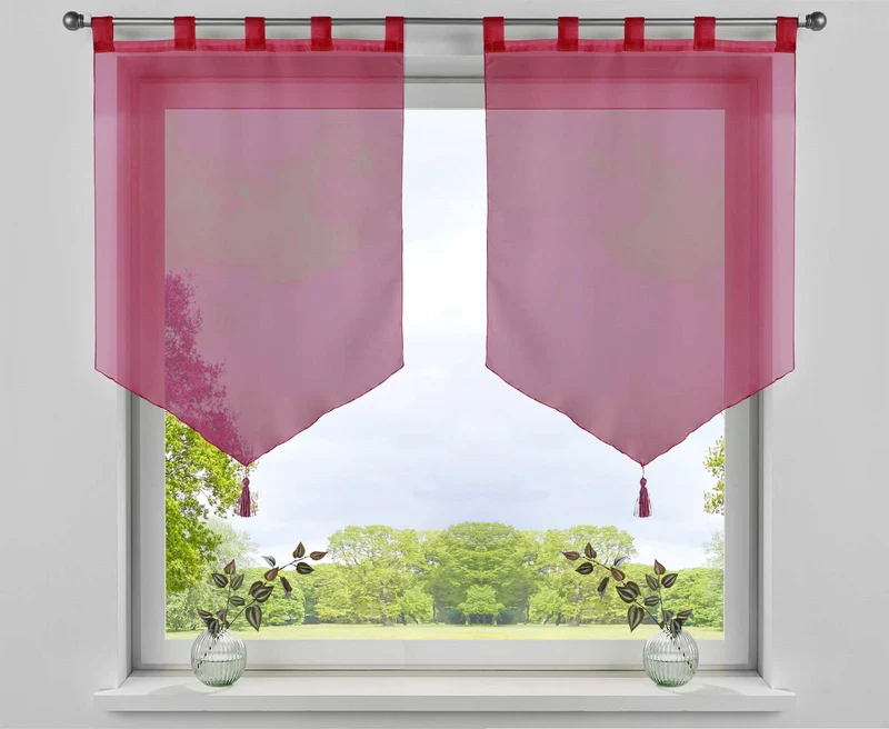 2er Pack Scheibengardinen »LYON« Quaste Modern Zeitlos Voile Küchenfenster Sichtschutz Scheibenhänger Spitzpanneaux 10000333-2