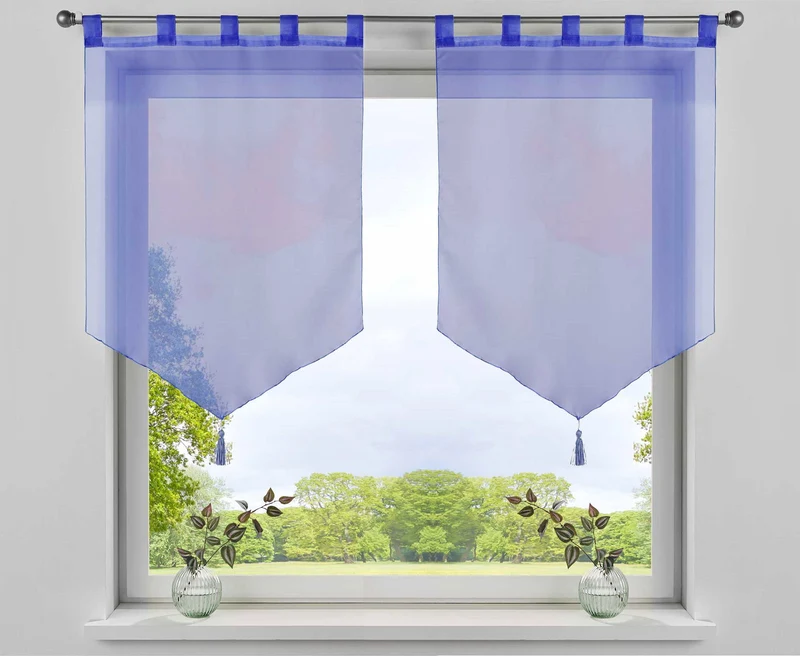 2er Pack Scheibengardinen »LYON« Quaste Modern Zeitlos Voile Küchenfenster Sichtschutz Scheibenhänger Spitzpanneaux 10000333-2