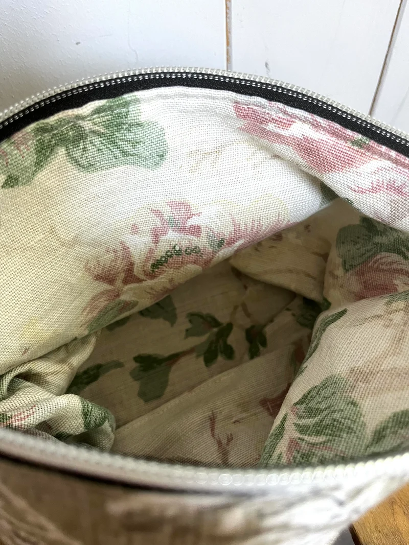 Kosmetiktasche Tasche aus zweierlei Leinen mit Innenfutter kleiner Shopper