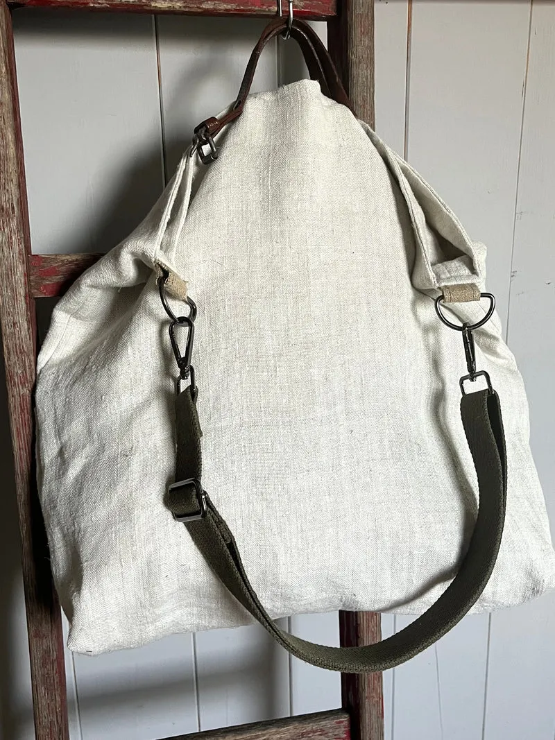 Pur: große Tasche aus altem Bauernleinen mit Extras