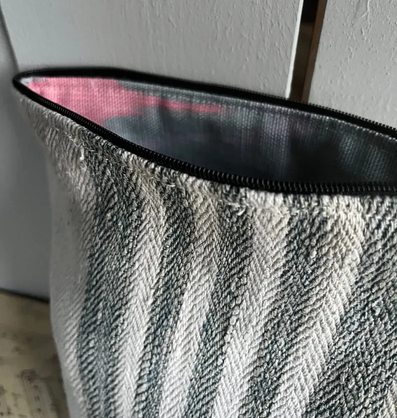 Striped: Kosmetiktasche Tasche aus altem Leinen mit Innenfutter kleiner Shopper