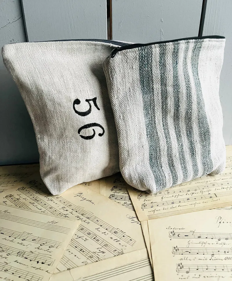 Striped: Kosmetiktasche Tasche aus altem Leinen mit Innenfutter kleiner Shopper