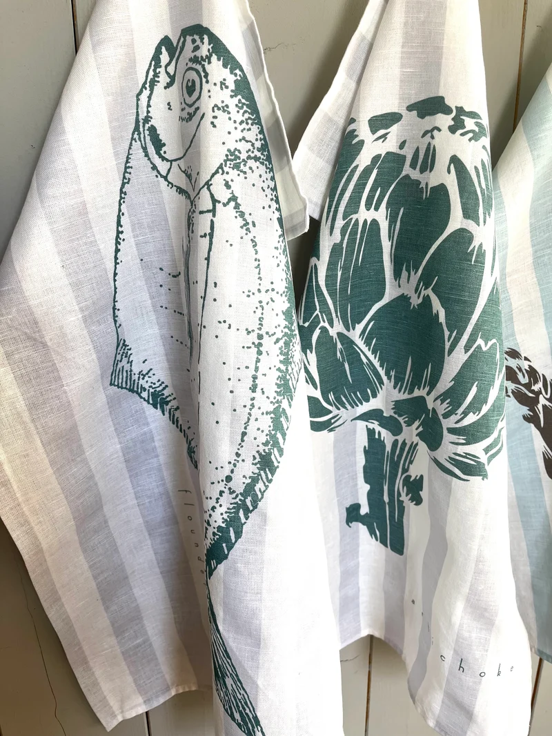 Küchentuch mit Motiv: Artischocke, Spargel, Fisch