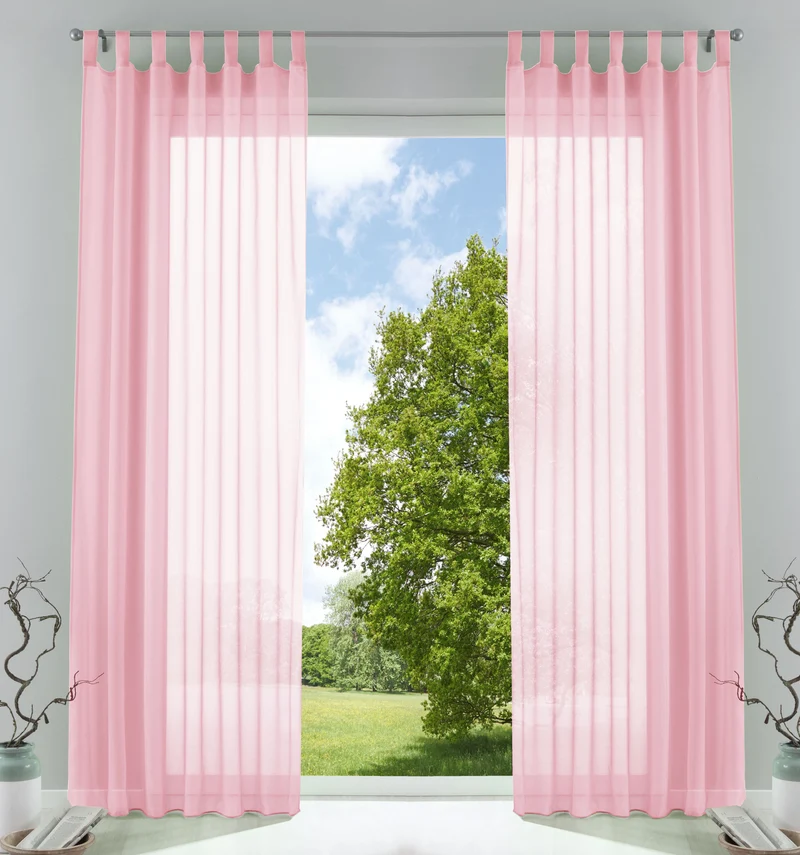 2er-Pack Gardinen Transparent Vorhang Set Wohnzimmer Voile Schlaufenschal mit Bleibandabschluß 61000CN