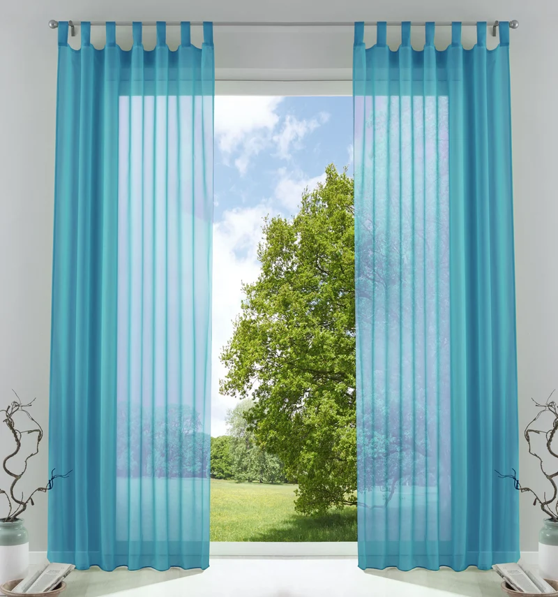 2er-Pack Gardinen Transparent Vorhang Set Wohnzimmer Voile Schlaufenschal mit Bleibandabschluß 61000CN