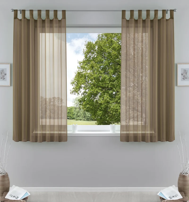 2er-Pack Gardinen Transparent Vorhang Set Wohnzimmer Voile Schlaufenschal mit Bleibandabschluß 61000CN