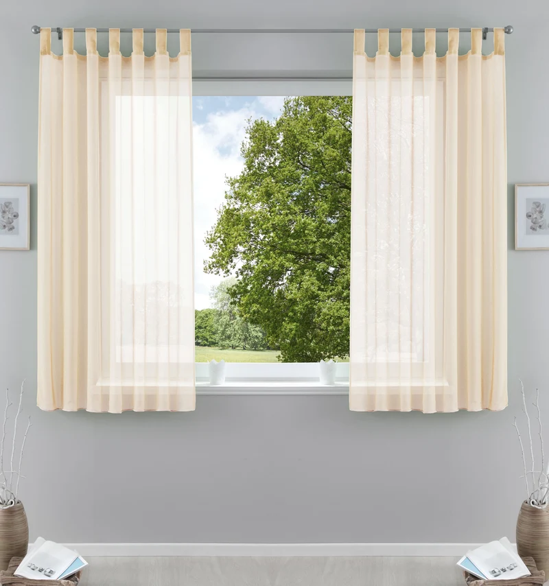 2er-Pack Gardinen Transparent Vorhang Set Wohnzimmer Voile Schlaufenschal mit Bleibandabschluß 61000CN