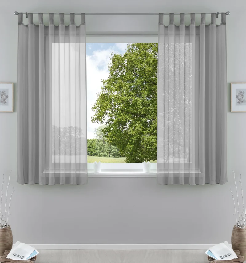 2er-Pack Gardinen Transparent Vorhang Set Wohnzimmer Voile Schlaufenschal mit Bleibandabschluß 61000CN