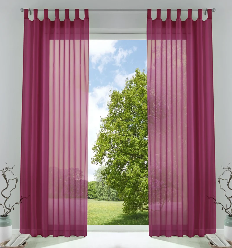 2er-Pack Gardinen Transparent Vorhang Set Wohnzimmer Voile Schlaufenschal mit Bleibandabschluß 61000CN