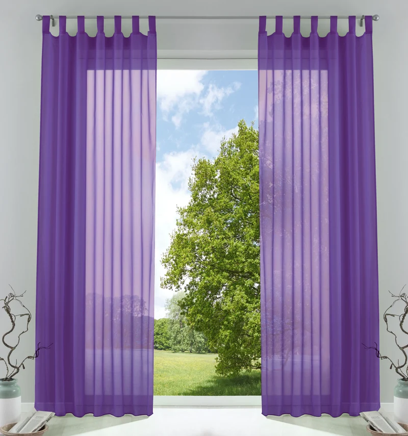 2er-Pack Gardinen Transparent Vorhang Set Wohnzimmer Voile Schlaufenschal mit Bleibandabschluß 61000CN