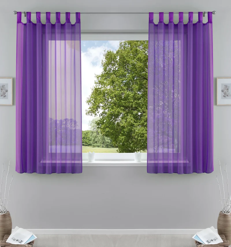 2er-Pack Gardinen Transparent Vorhang Set Wohnzimmer Voile Schlaufenschal mit Bleibandabschluß 61000CN