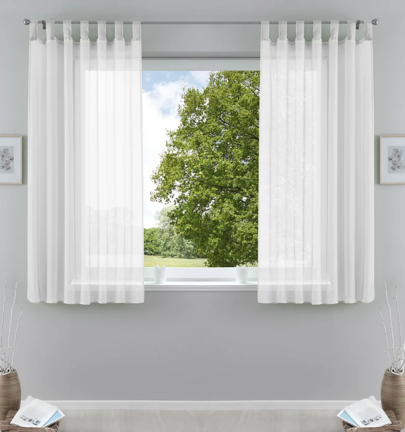 2er-Pack Gardinen Transparent Vorhang Set Wohnzimmer Voile Schlaufenschal mit Bleibandabschluß 61000CN