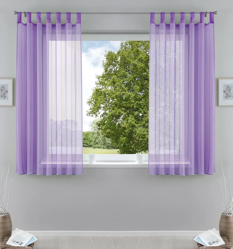 2er-Pack Gardinen Transparent Vorhang Set Wohnzimmer Voile Schlaufenschal mit Bleibandabschluß 61000CN