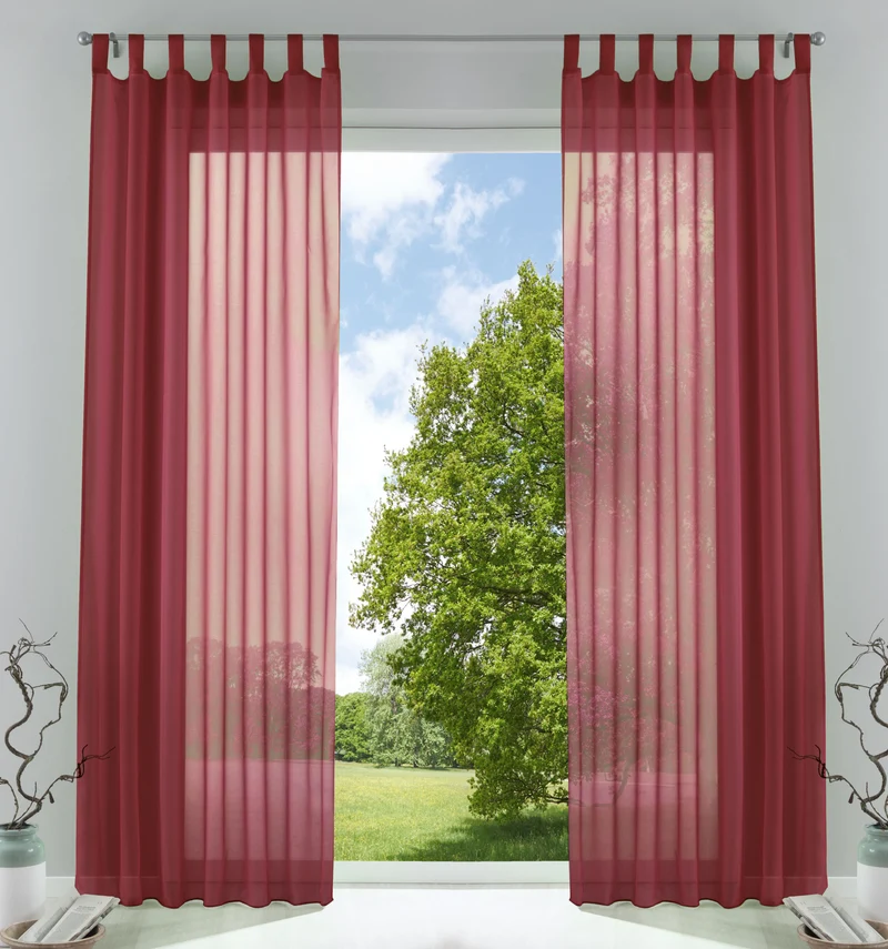2er-Pack Gardinen Transparent Vorhang Set Wohnzimmer Voile Schlaufenschal mit Bleibandabschluß 61000CN