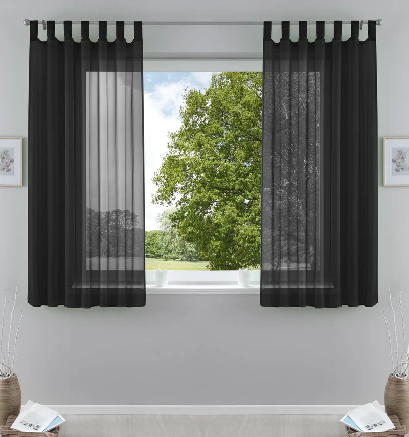 2er-Pack Gardinen Transparent Vorhang Set Wohnzimmer Voile Schlaufenschal mit Bleibandabschluß 61000CN