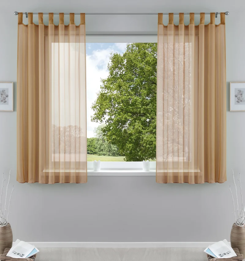 2er-Pack Gardinen Transparent Vorhang Set Wohnzimmer Voile Schlaufenschal mit Bleibandabschluß 61000CN