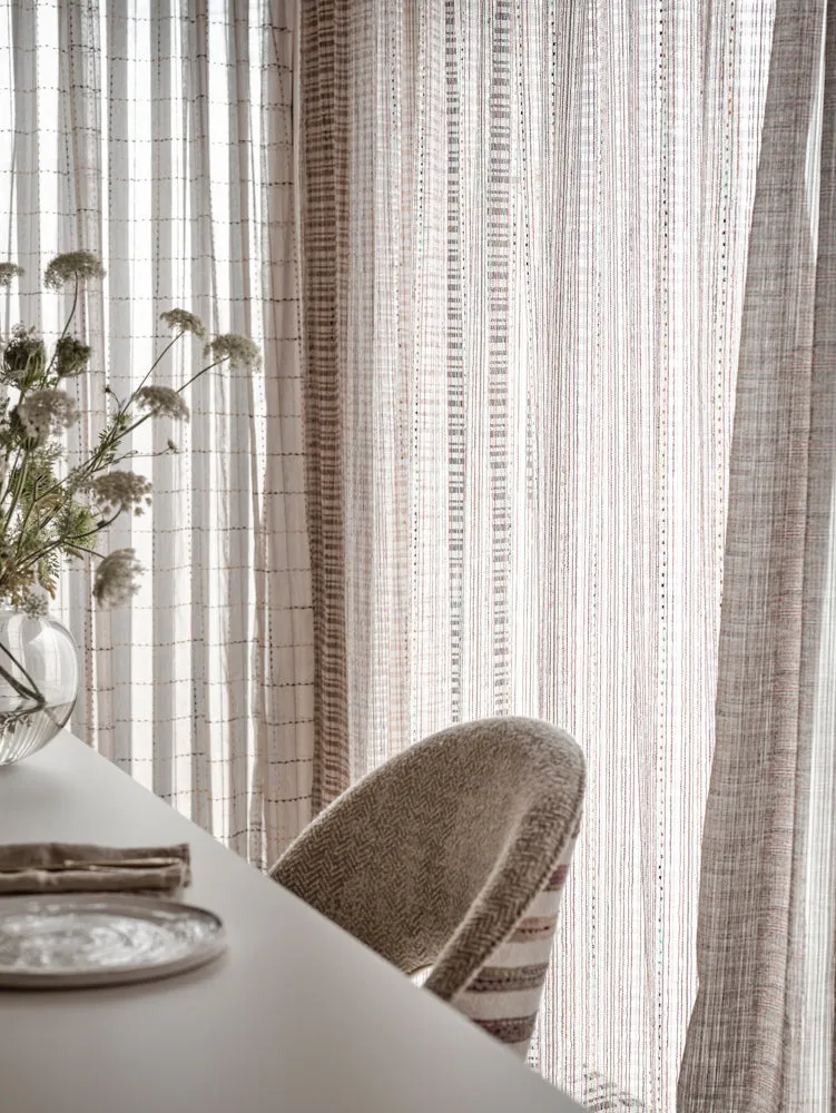 Gardinenstoff Bouclé Stripe - mocha 305 cm