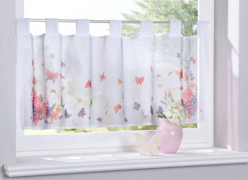 Scheibengardine »Digital Druck« Voile Kurzgardine SChlaufen Transparent Digital Druck Küche Fenster Modern 10000262