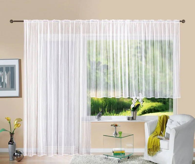 Gardine Store Jacquard Isabella Kräuselband Universalband Weiß Längsstreifen Transparent Raschel-Gewebe Vorhang Wohnzimmer 13145